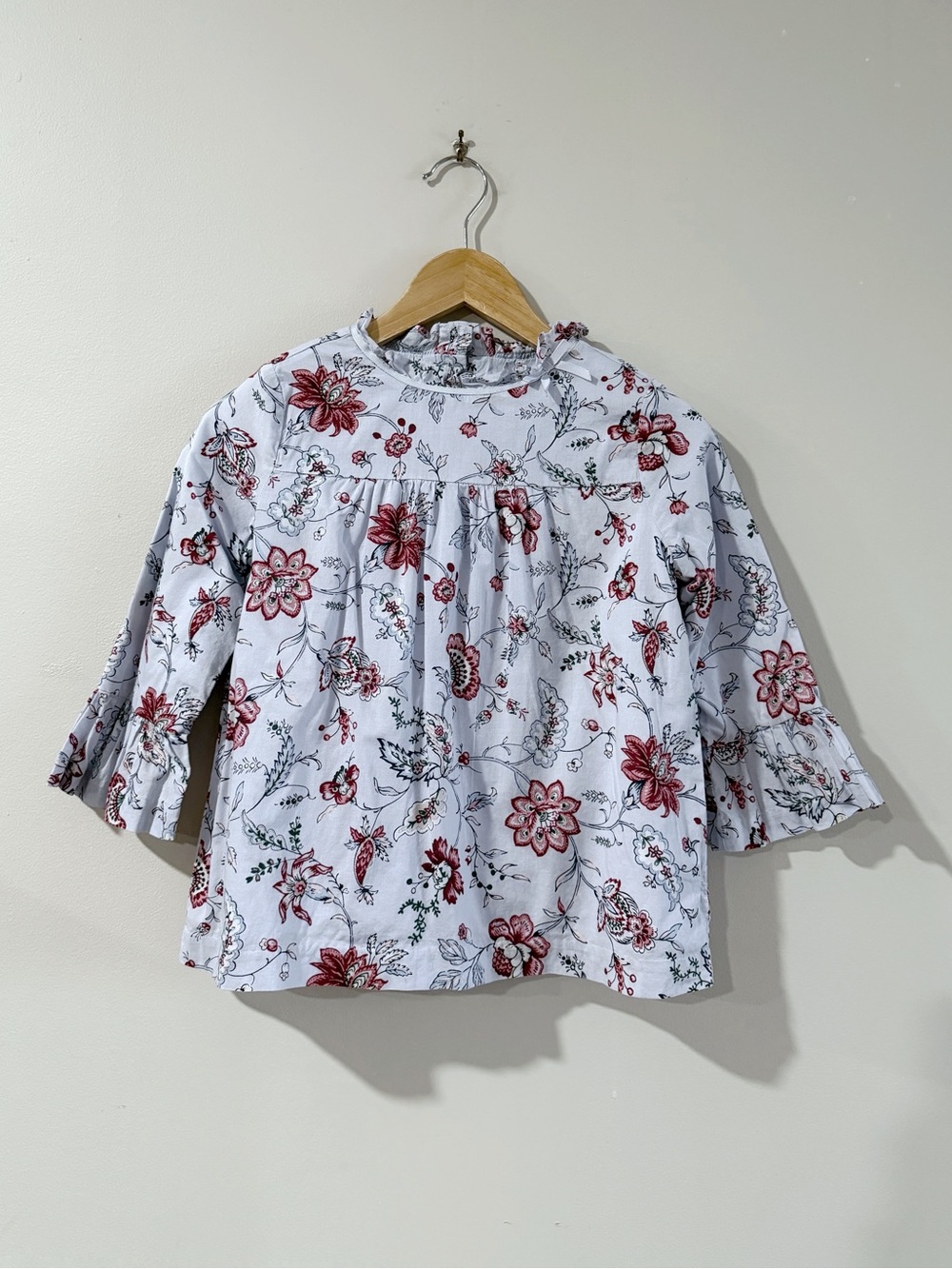 Janie and Jack Girls 8 Light Blue Floral Cotton Ruffle Blouse Cottage Preppy